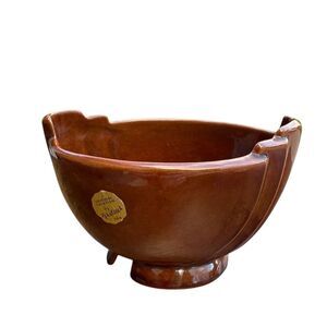 Vintage Frankoma Brown Ceramic Planter with Swoosh Detail  4 x 6 in